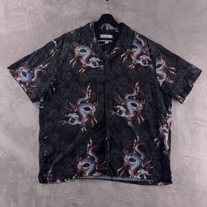 Vintage Kalaheo Button Down Shirt Mens Size XL Black Dragon Print USA 90s